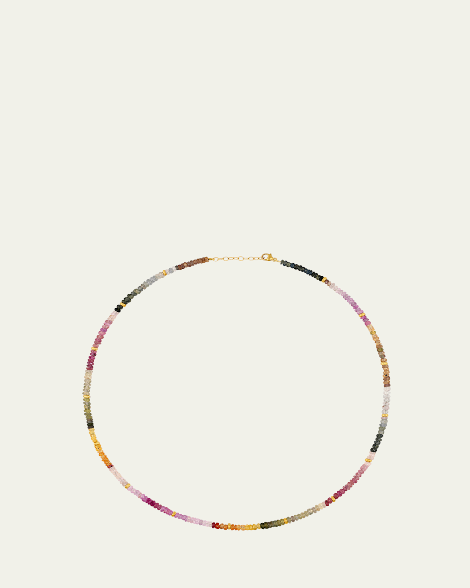 Rainbow Sapphire and Gold Beaded Necklace, 16-18"L